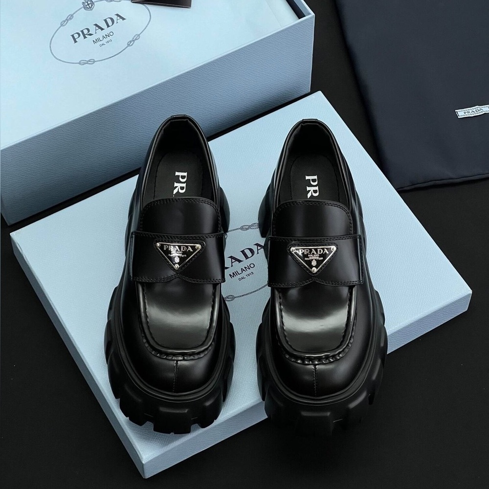 Prada Men's Black Leather Slip-On Loafers